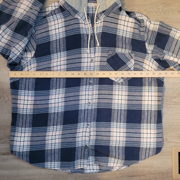 VANILLA STAR Blue Flannel Long Sleeve Button Down Hoodie Junior Women's XXL - Picture 7 of 15